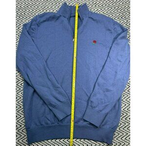 Charles Tyrwhitt Blue Merino Wool Quarter-Zip Sweater Embroidered Red Rose Logo
